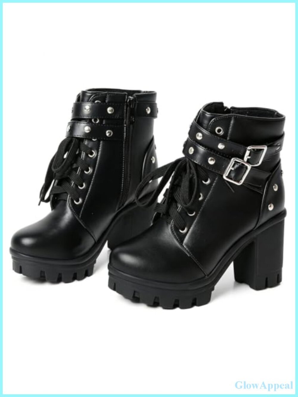 Chunky Heel Ankle Combat Booties for Women Punk Goth Platform Boots with Zipper